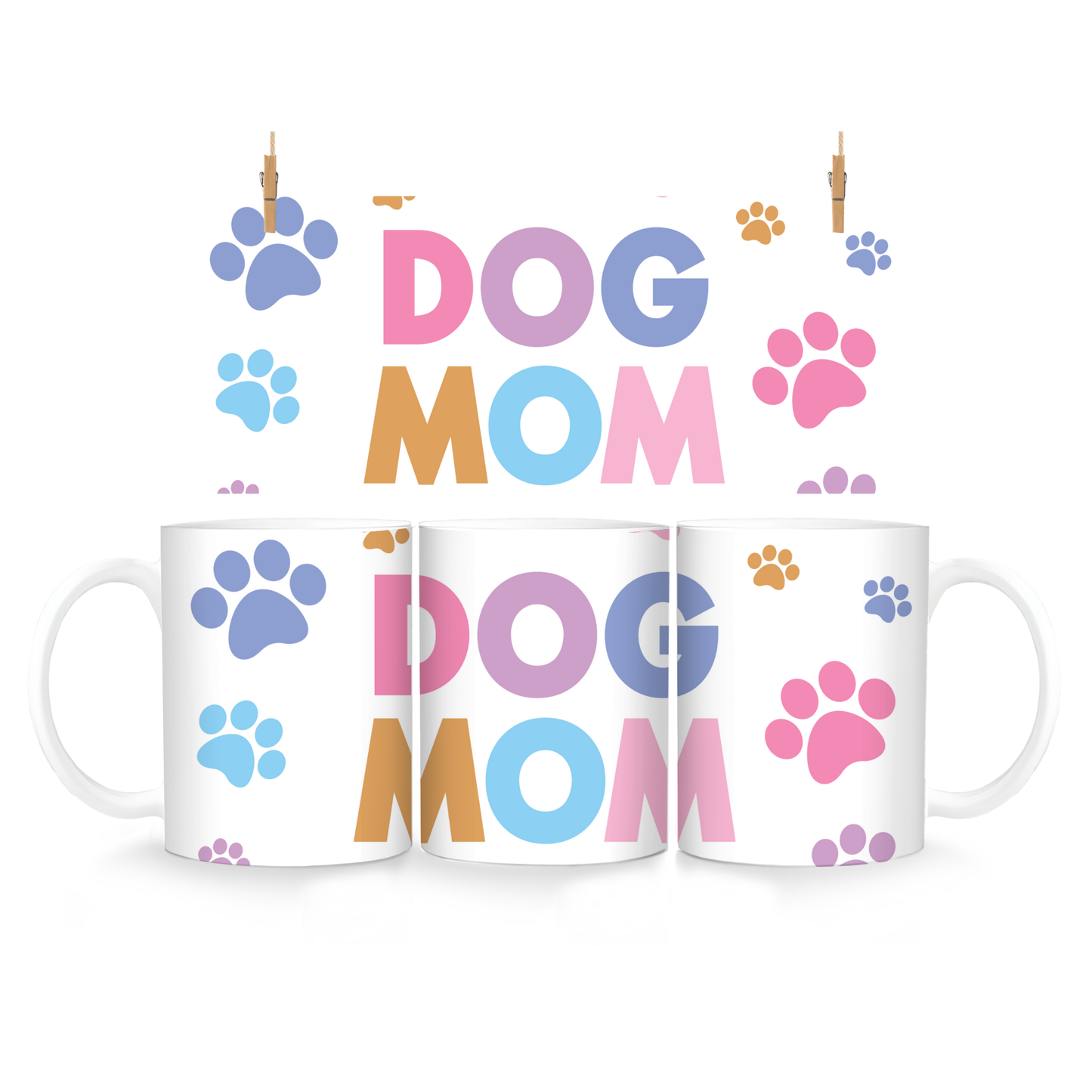 DOG MOM – Keramiktasse mit bunten Pfotenabdrücken