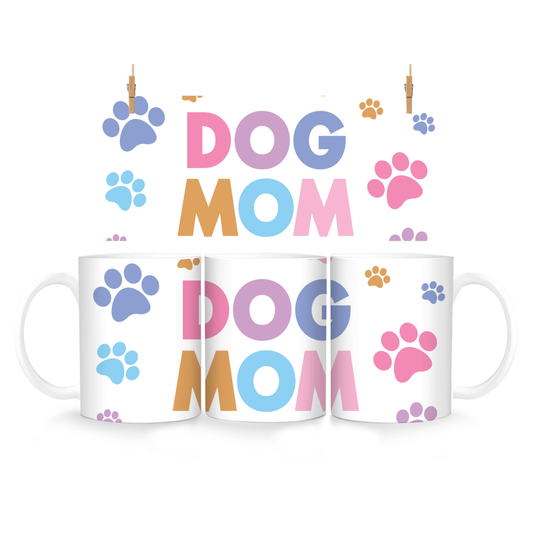 DOG MOM – Keramiktasse mit bunten Pfotenabdrücken
